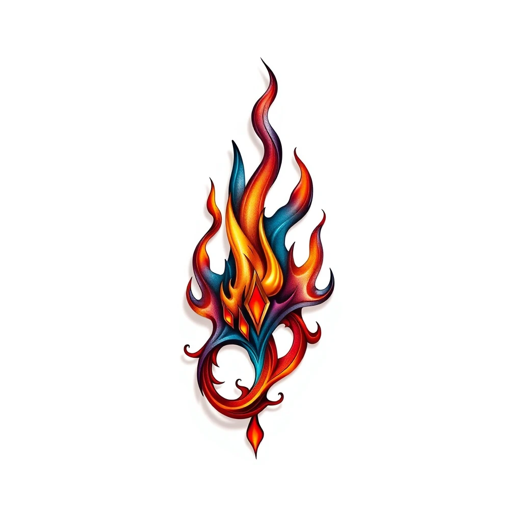 Colorful Flamel tattoo with fiery design