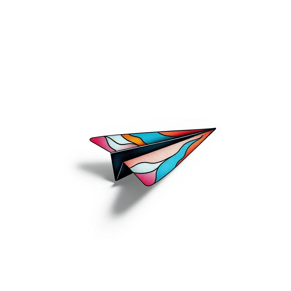 Colorful paper plane tattoo design on skin