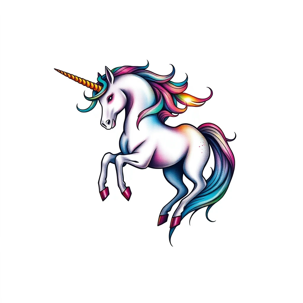 Colorful unicorn tattoo with vibrant mane