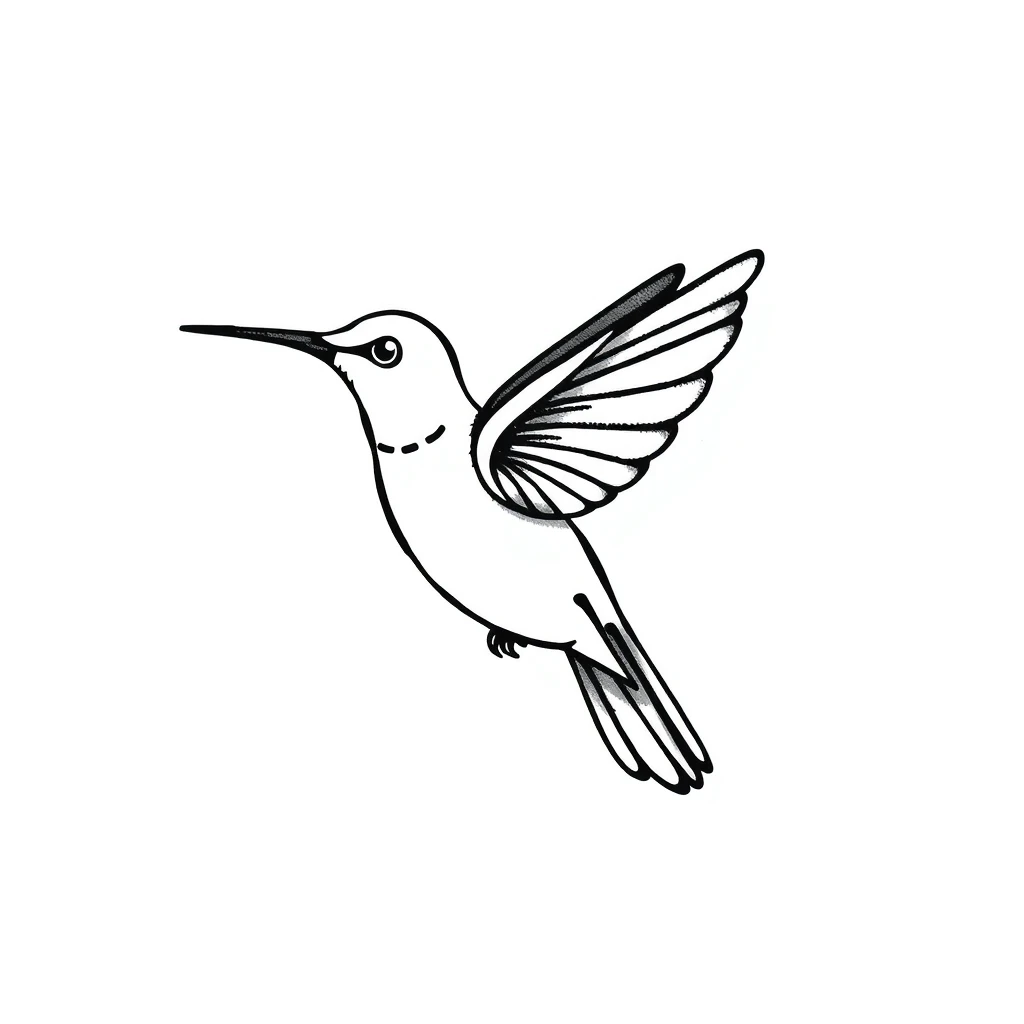 Tattoo of small hummingbird, minimalist style, black and white