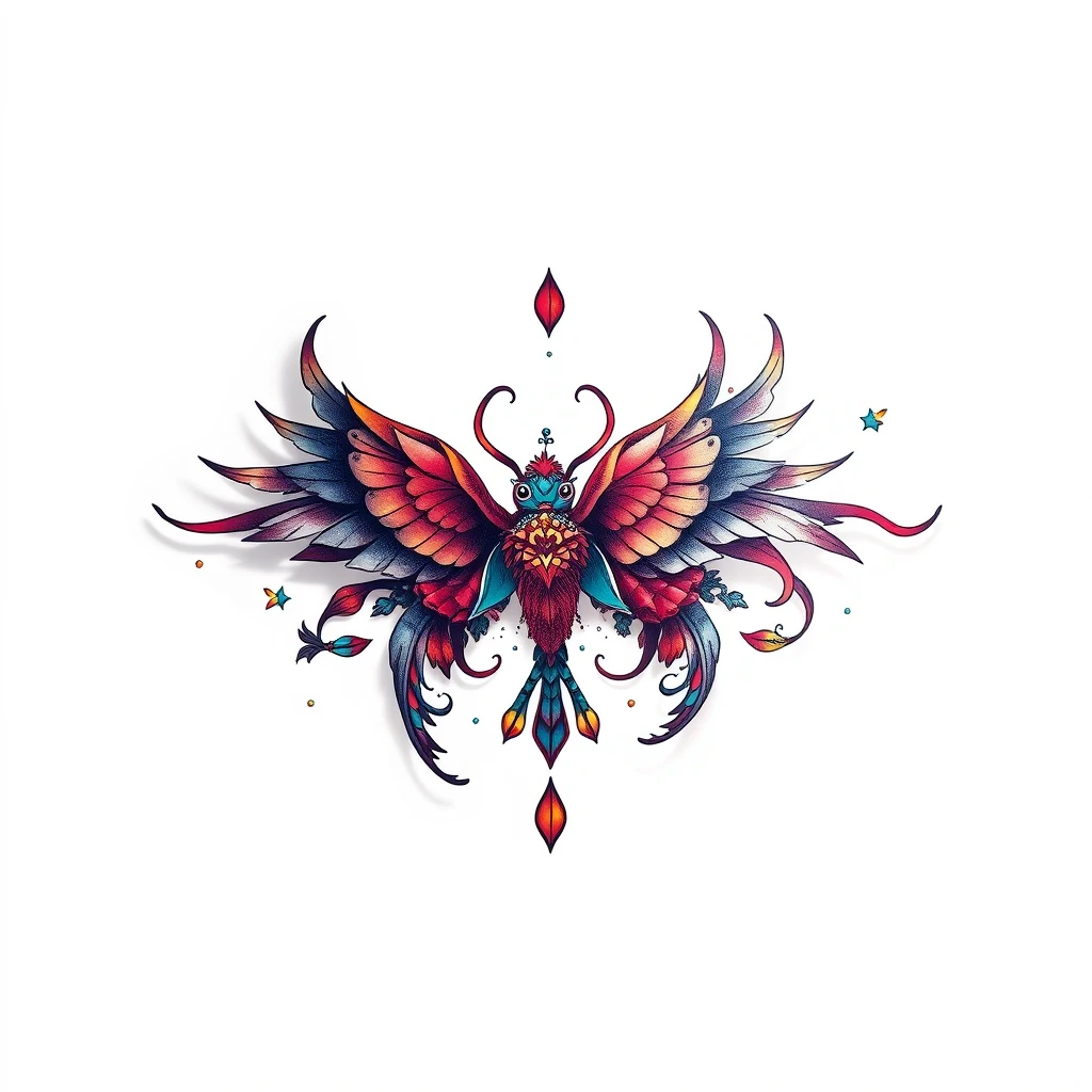 Vespertine tattoo featuring a colorful phoenix