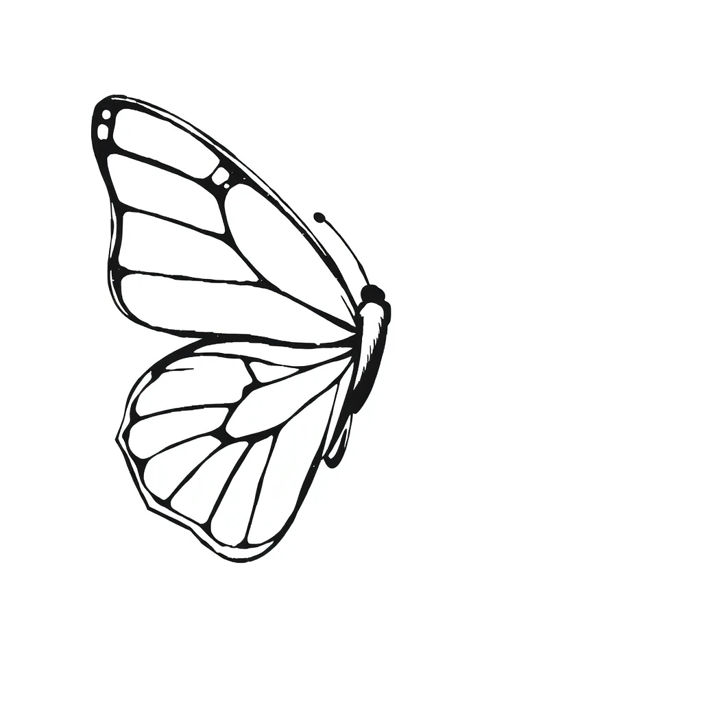 Tattoo of happy butterfly in Minimalist style, black and white