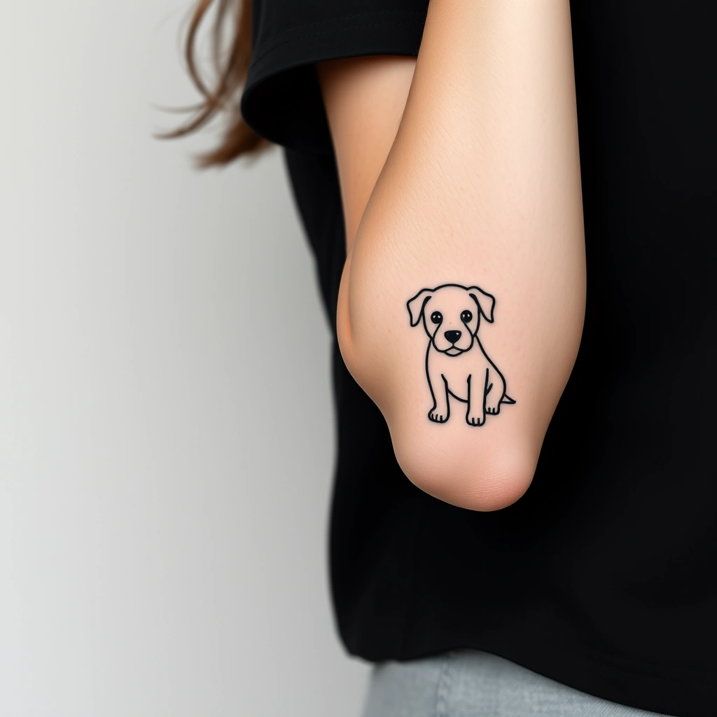 Tattoo of cute dog, Minimalist, black and white, on Women's Arm