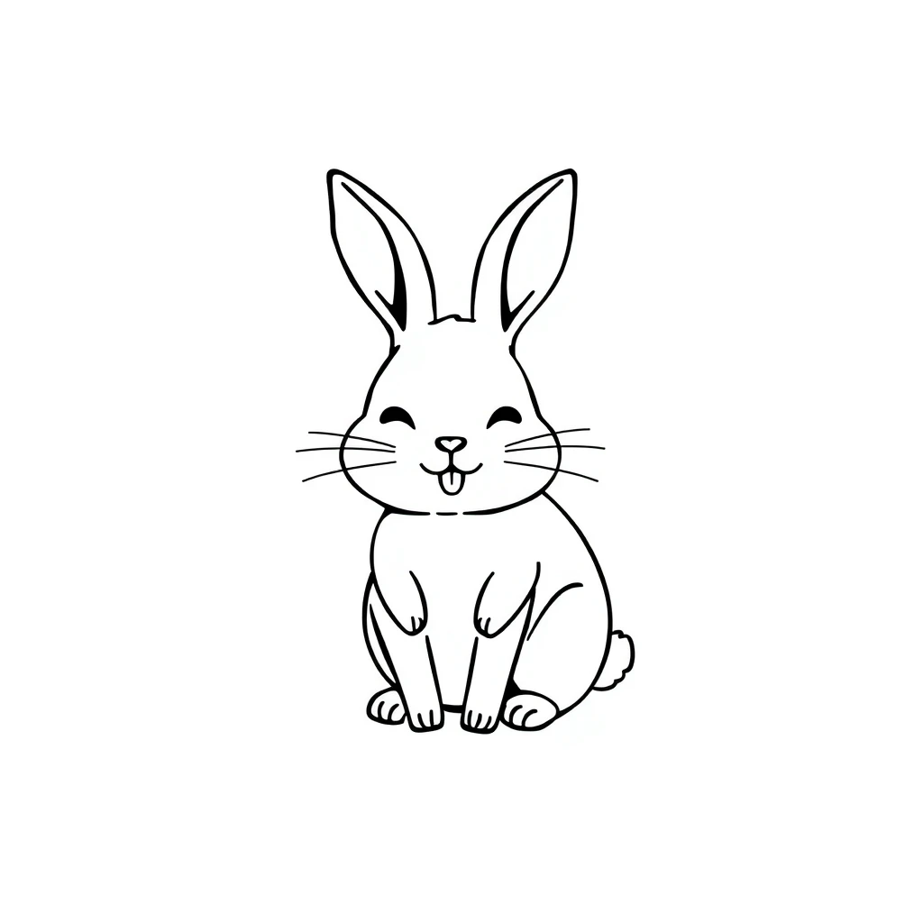 Tattoo of a happy rabbit in minimalist style, black and white design