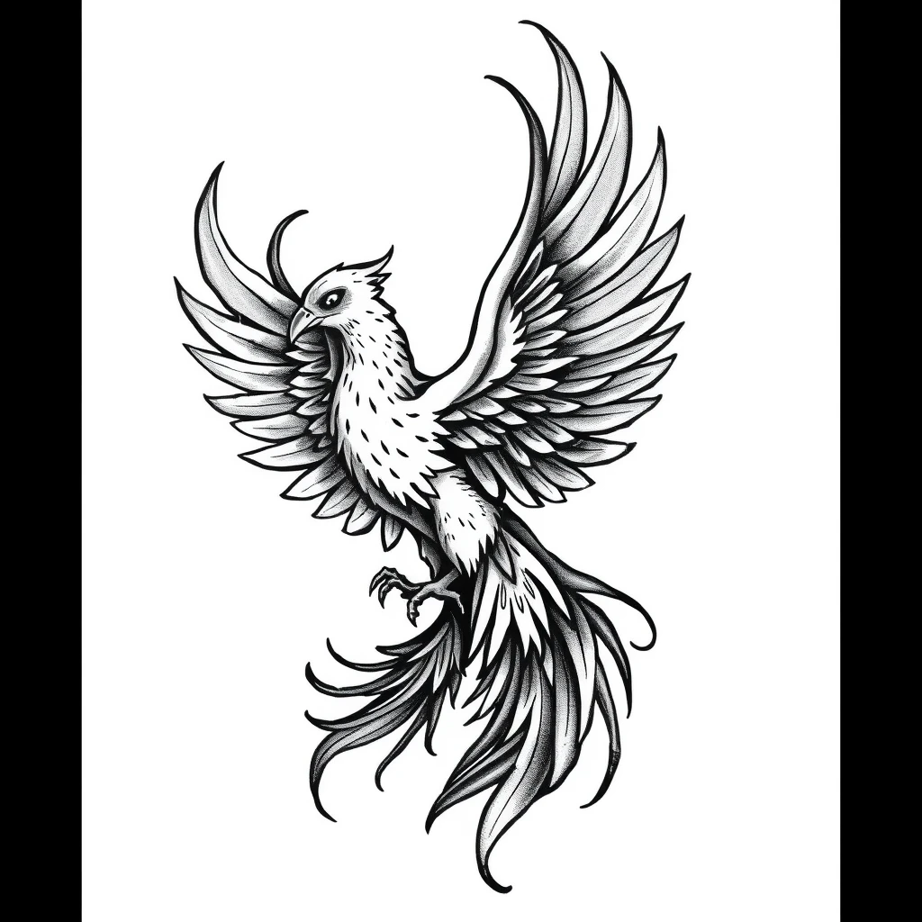 Tattoo of Phoenix in realistic black and white