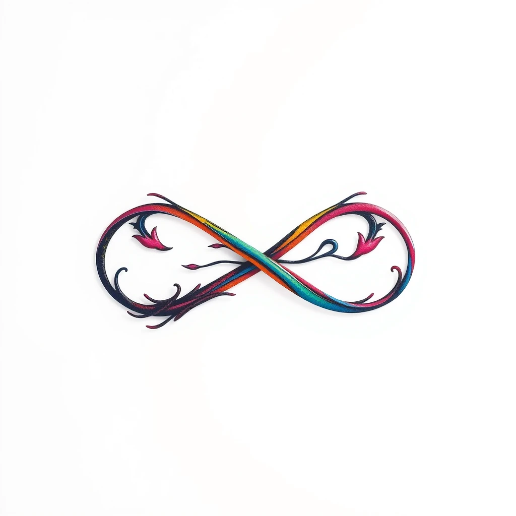 Colorful infinity tattoo with floral designs