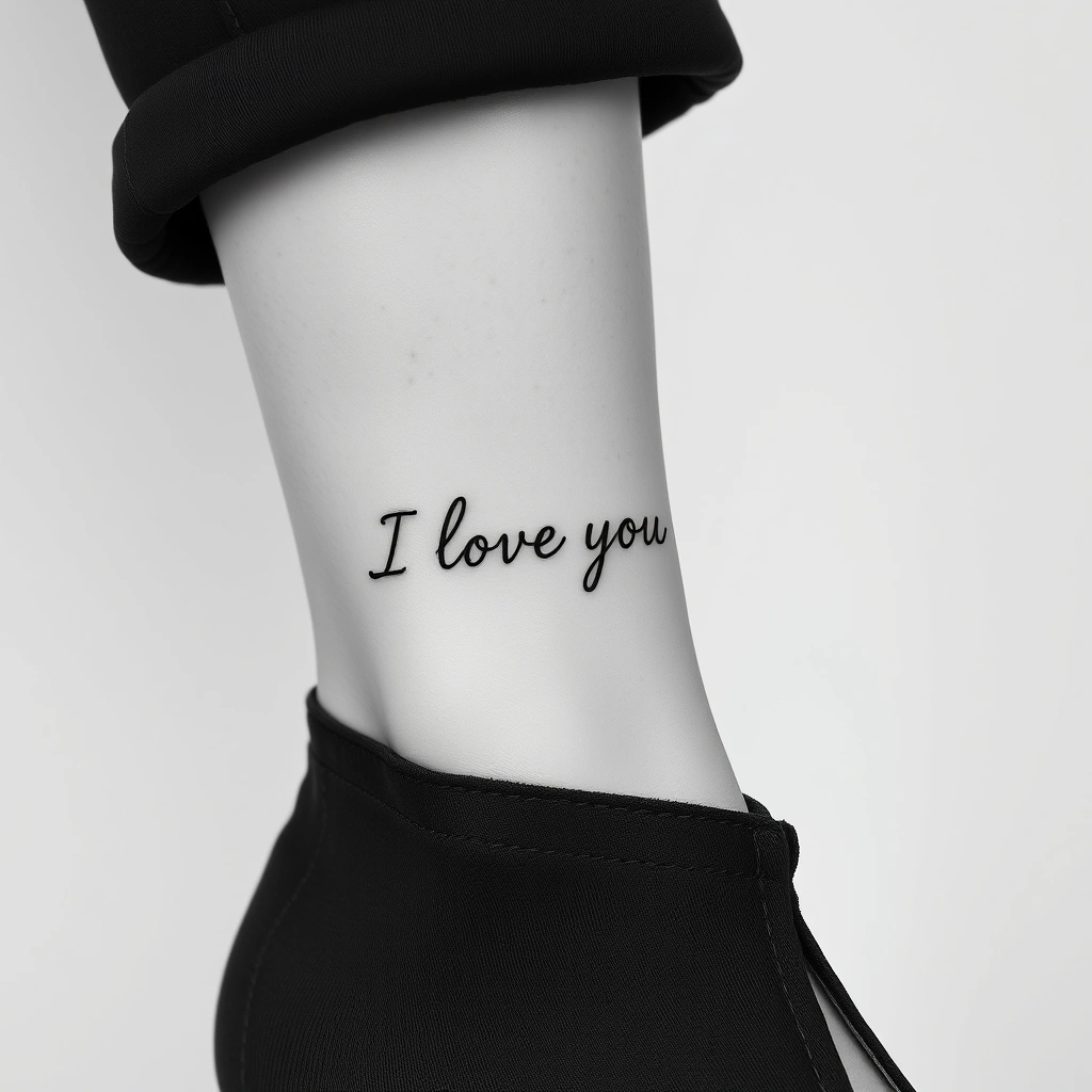 Tattoo 'I love you' Minimalist black and white on Women's Ankle