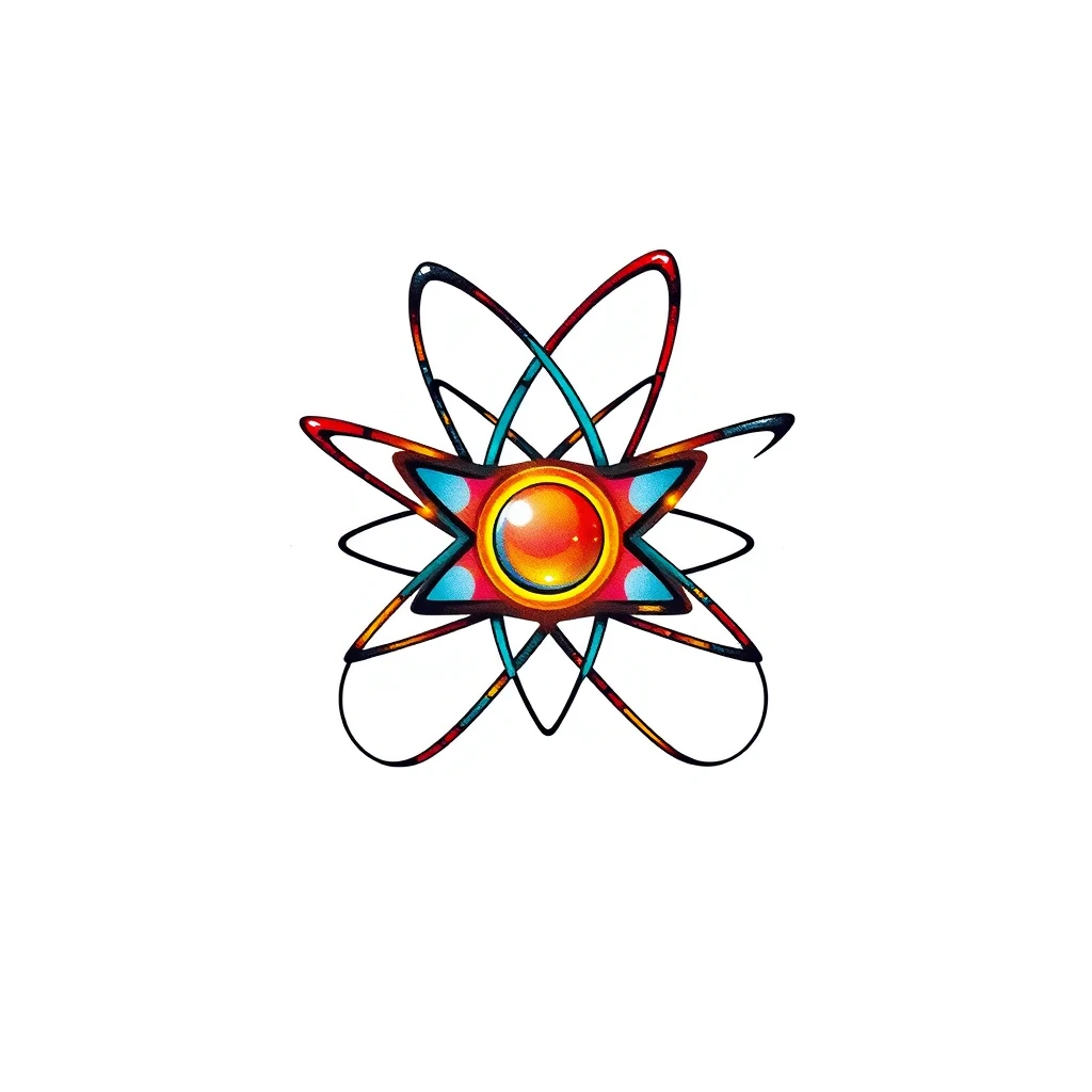 Colorful Atom tattoo with intricate design