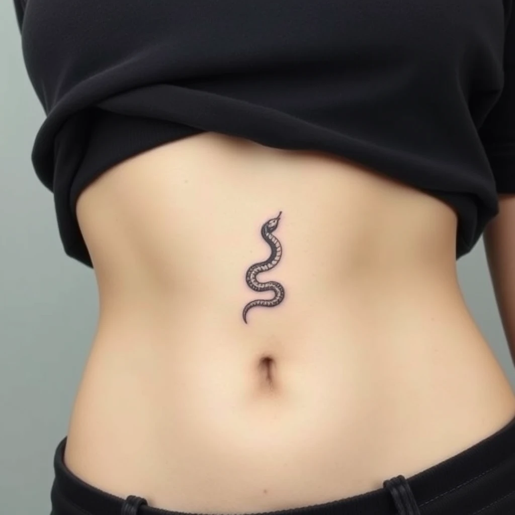 Colorful minimalist snake tattoo on women's underboob