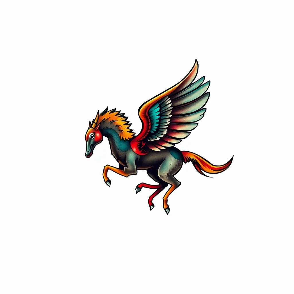 Colorful Hippogriff tattoo with detailed wings