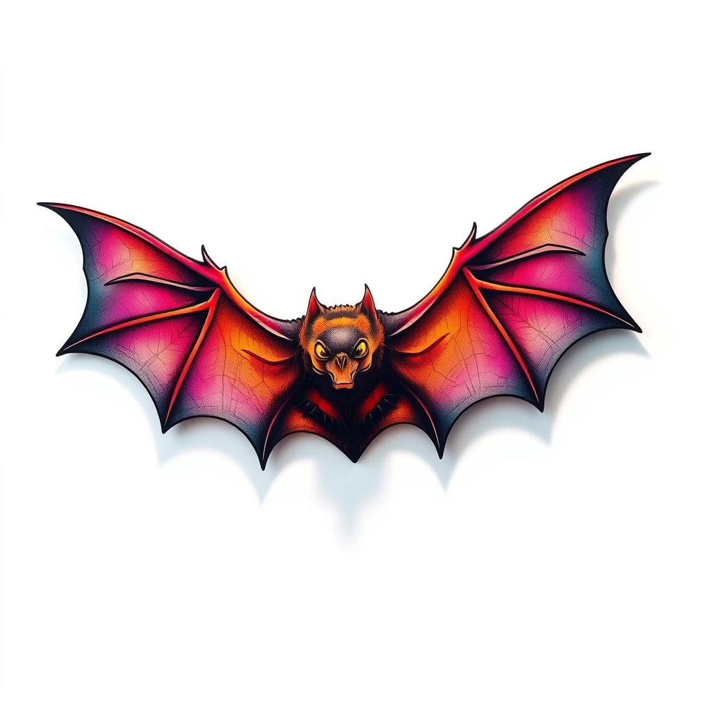 Colorful bat tattoo with detailed wings