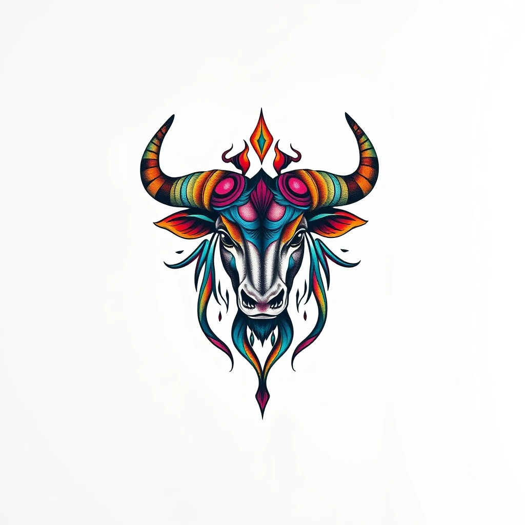 Vibrant Taurus tattoo featuring a bull's head