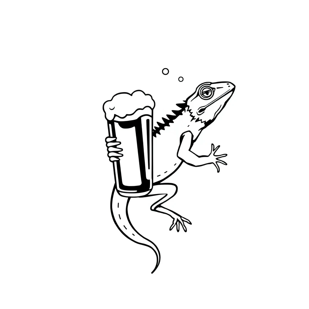 Tattoo of lizard with beer in Minimalist style