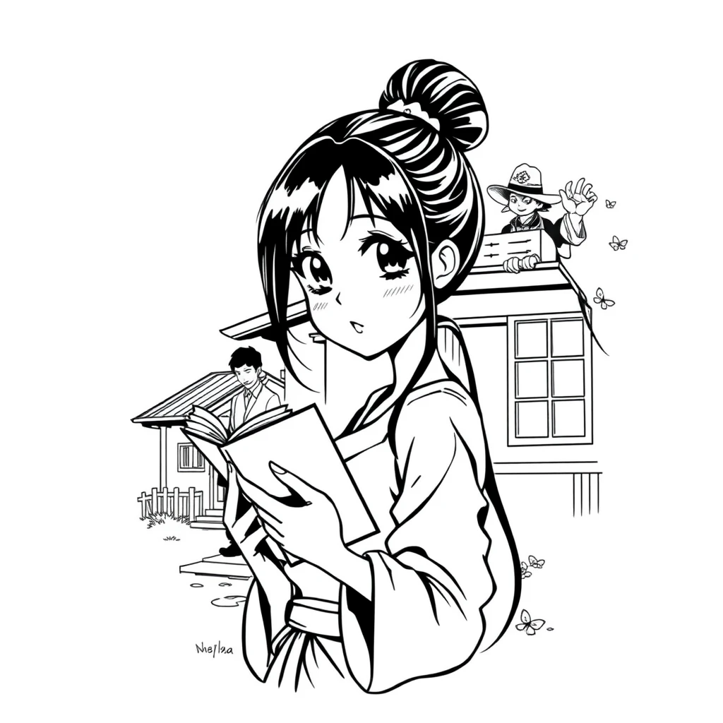 Tattoo of women with book in Anime style