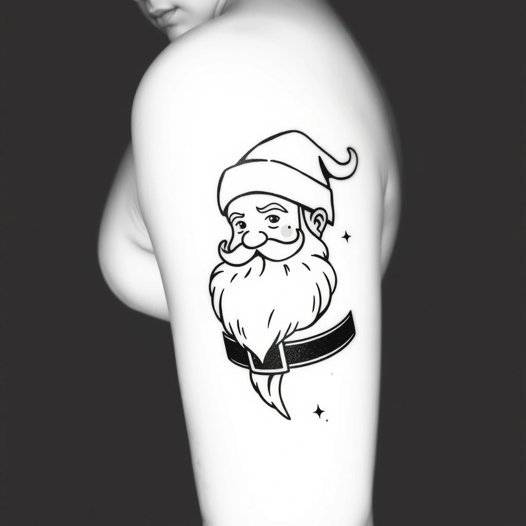 Tattoo of Santa in minimalist black and white