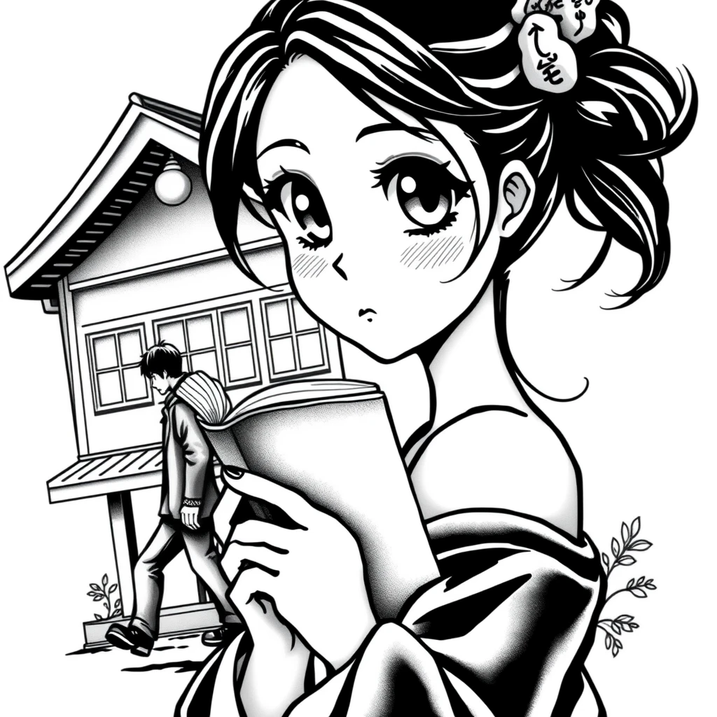 Anime tattoo of a woman with a book