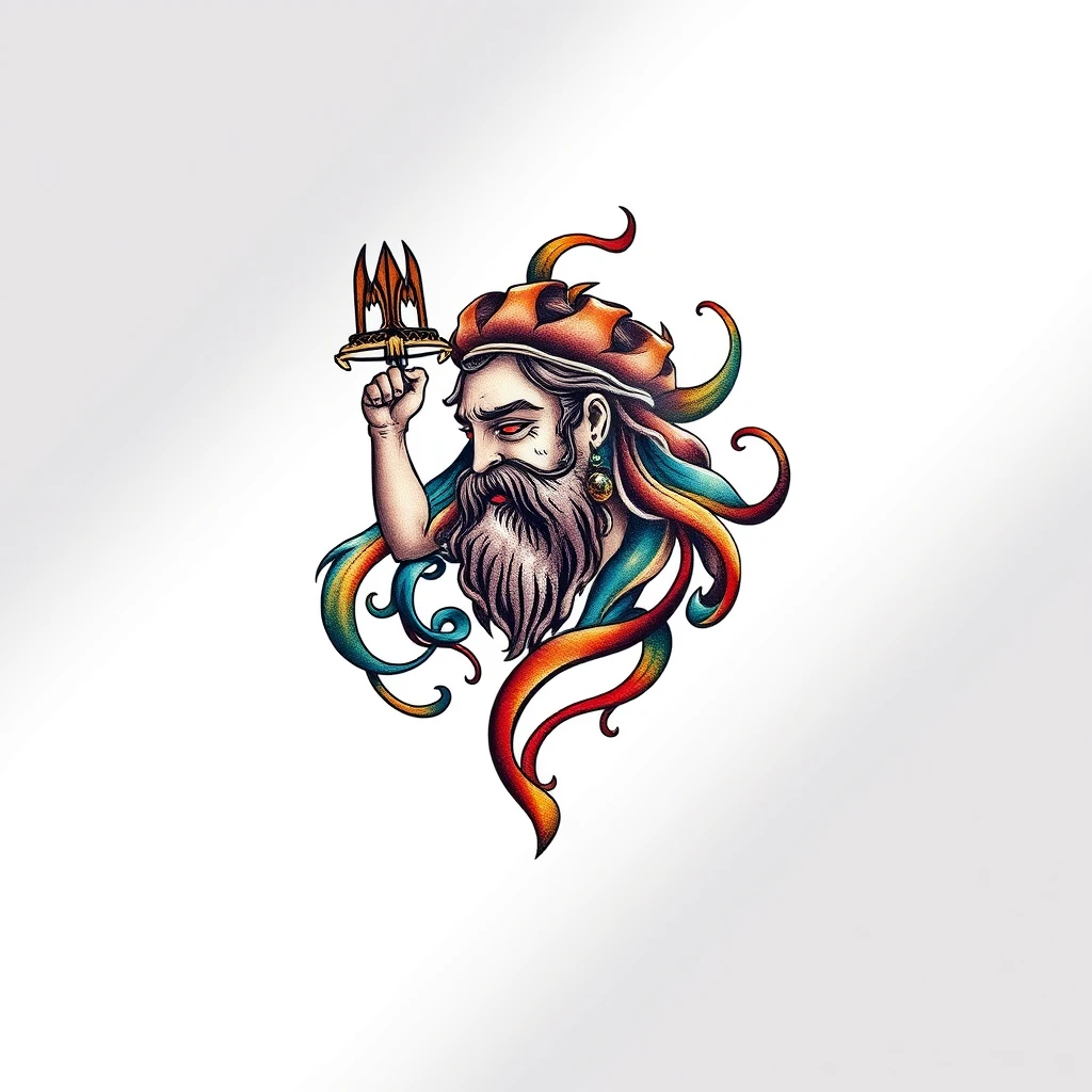 Dionysos tattoo with colorful flowing hair