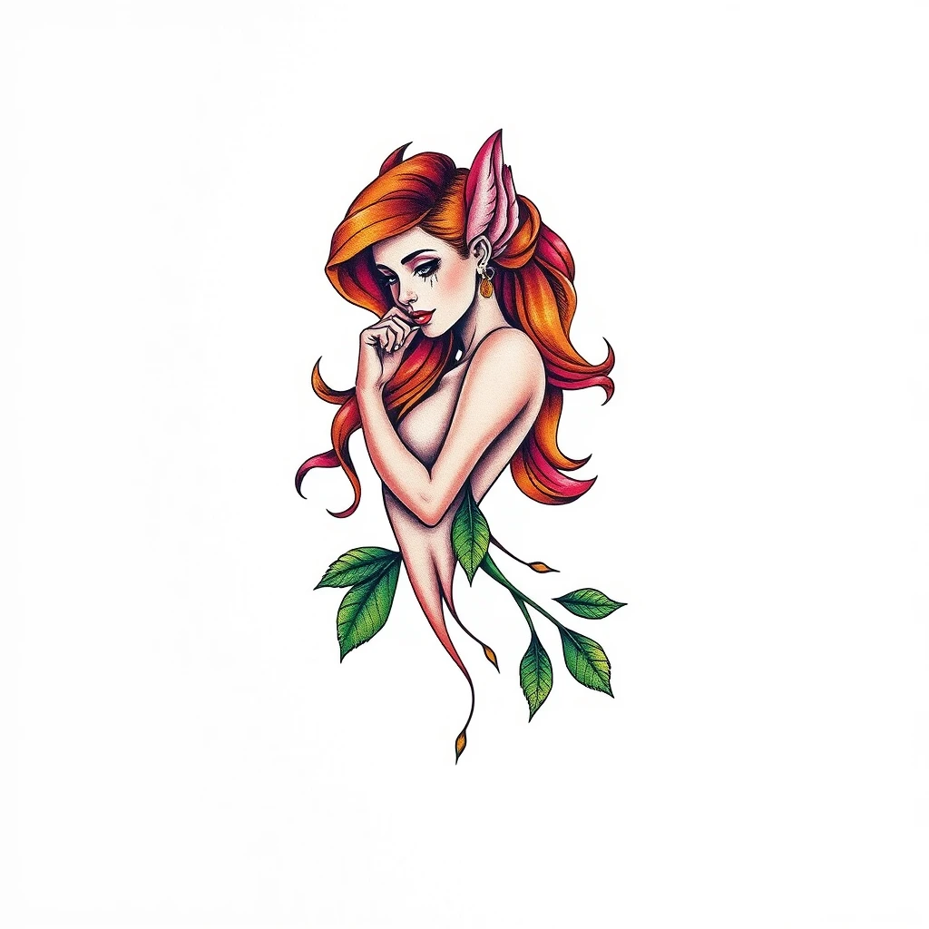 Vibrant Daphne tattoo with leafy accents