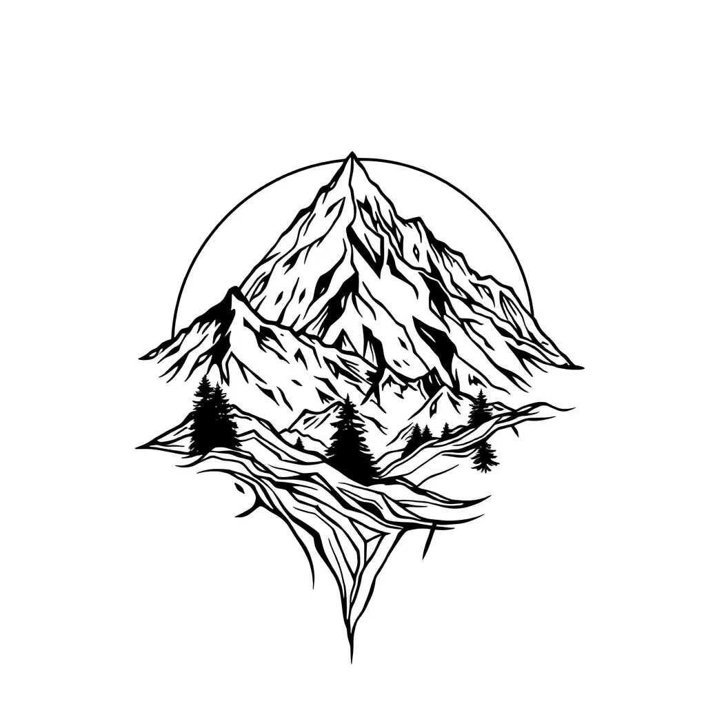 Tattoo Mountain range in black and white linework