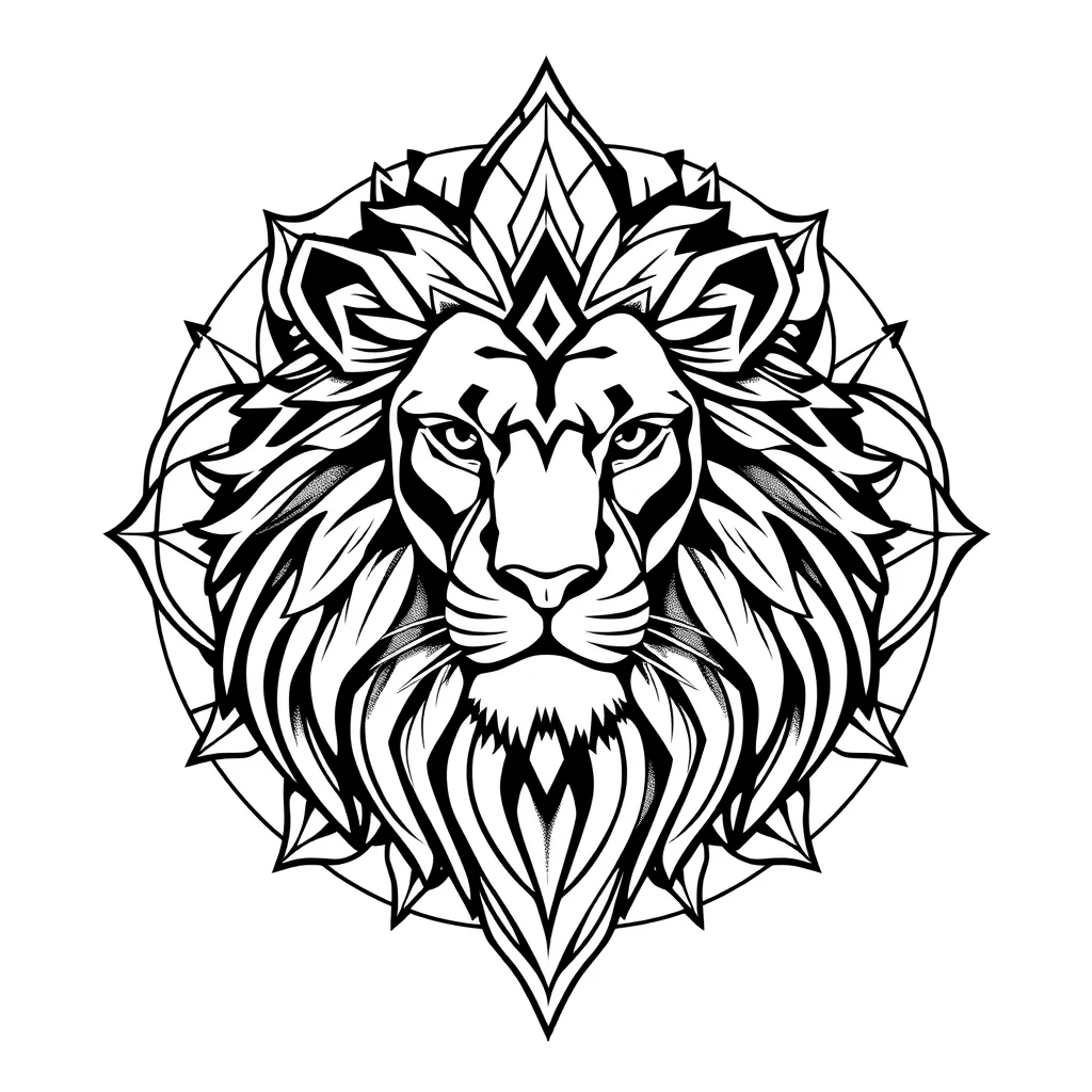 Tattoo of a Lion in Geometric style, Black and white