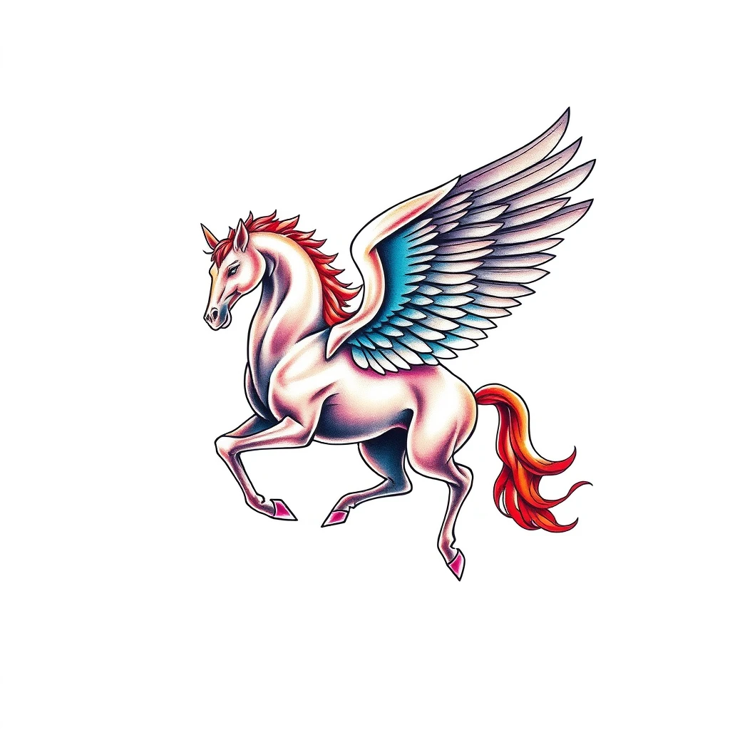 Vibrant Pegasus tattoo with detailed wings.