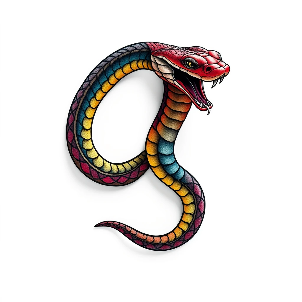 Vibrant Serpentine tattoo featuring colorful scales