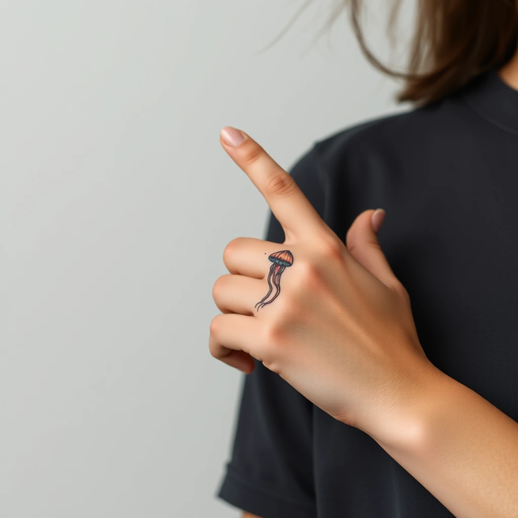 Colorful jellyfish Minimalist tattoo on finger