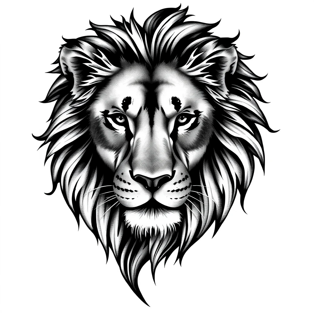 Tattoo of a Lion in realistic style, black and white