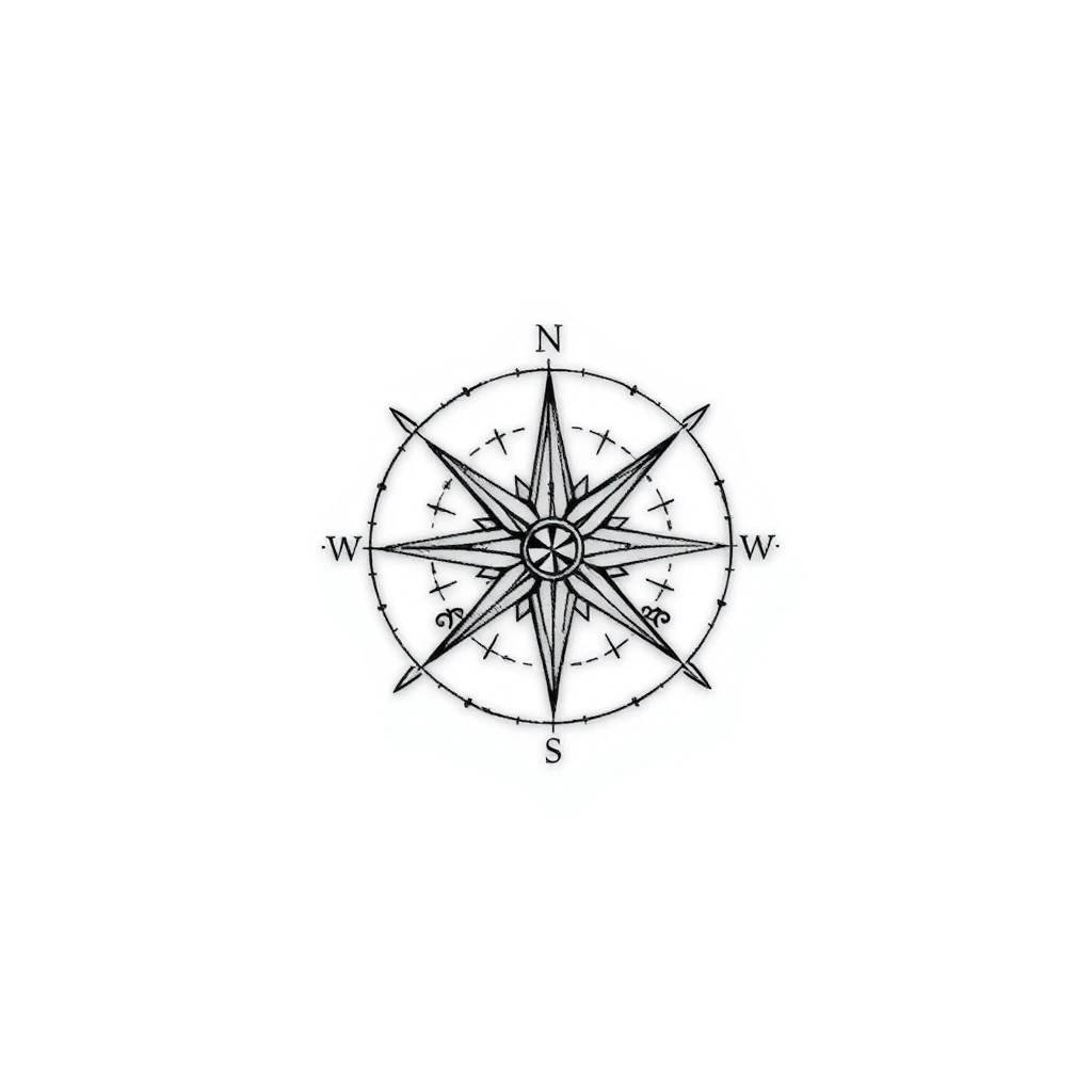 Fine Line style compass tattoo design