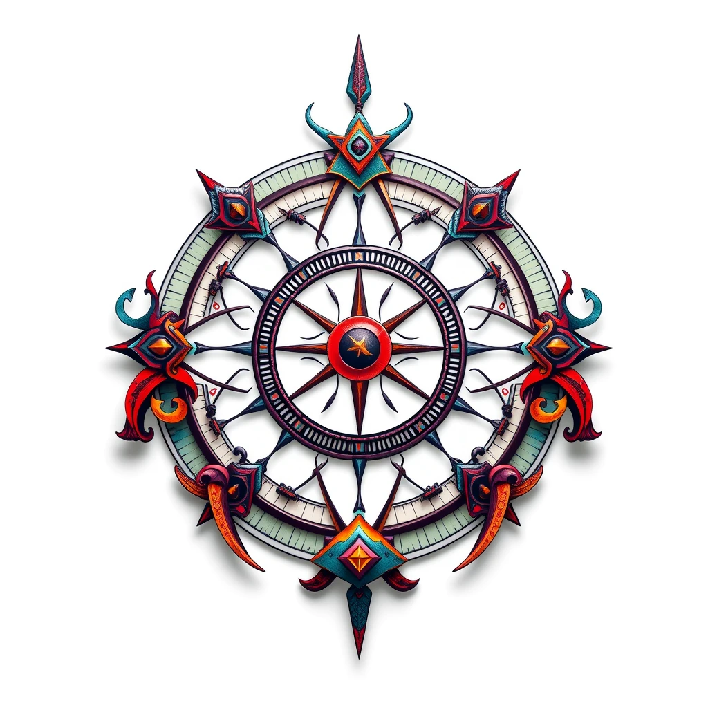 Colorful Atlas tattoo with intricate compass design.