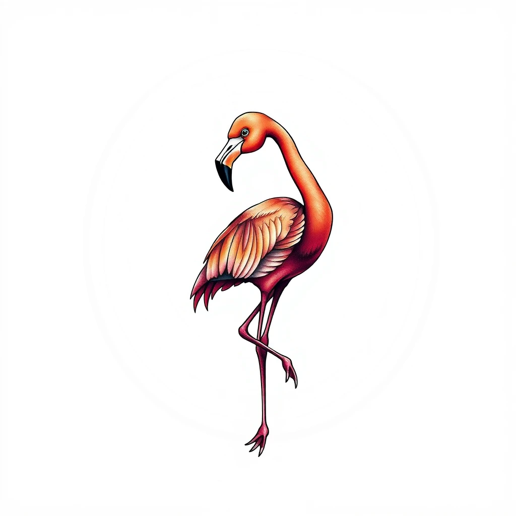 Colorful flamingo tattoo with detailed feathers