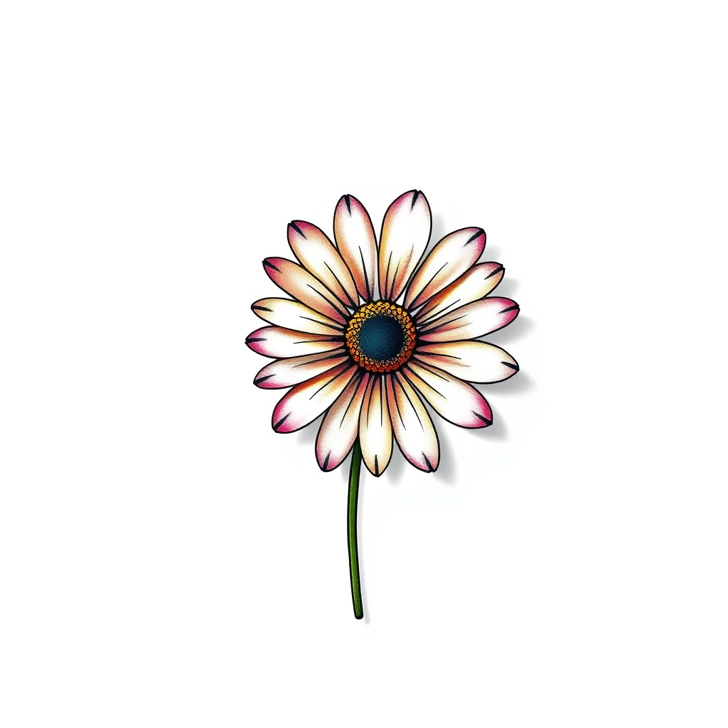 Daisy tattoo with detailed petals and stem