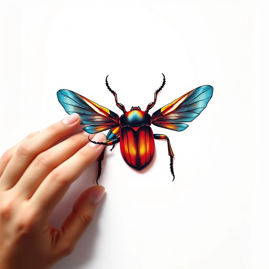 Vibrant beetle tattoo with colorful wings