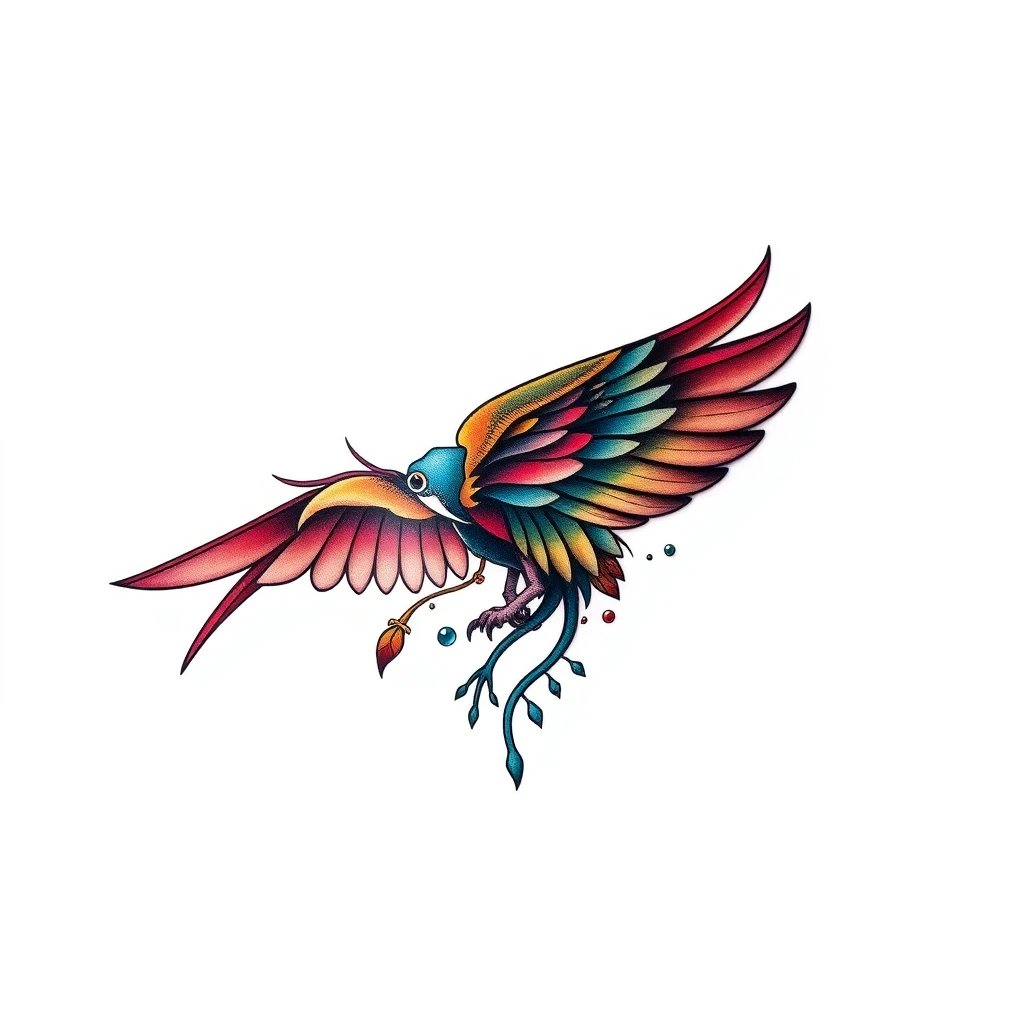 Colorful Selcouth tattoo of a bird