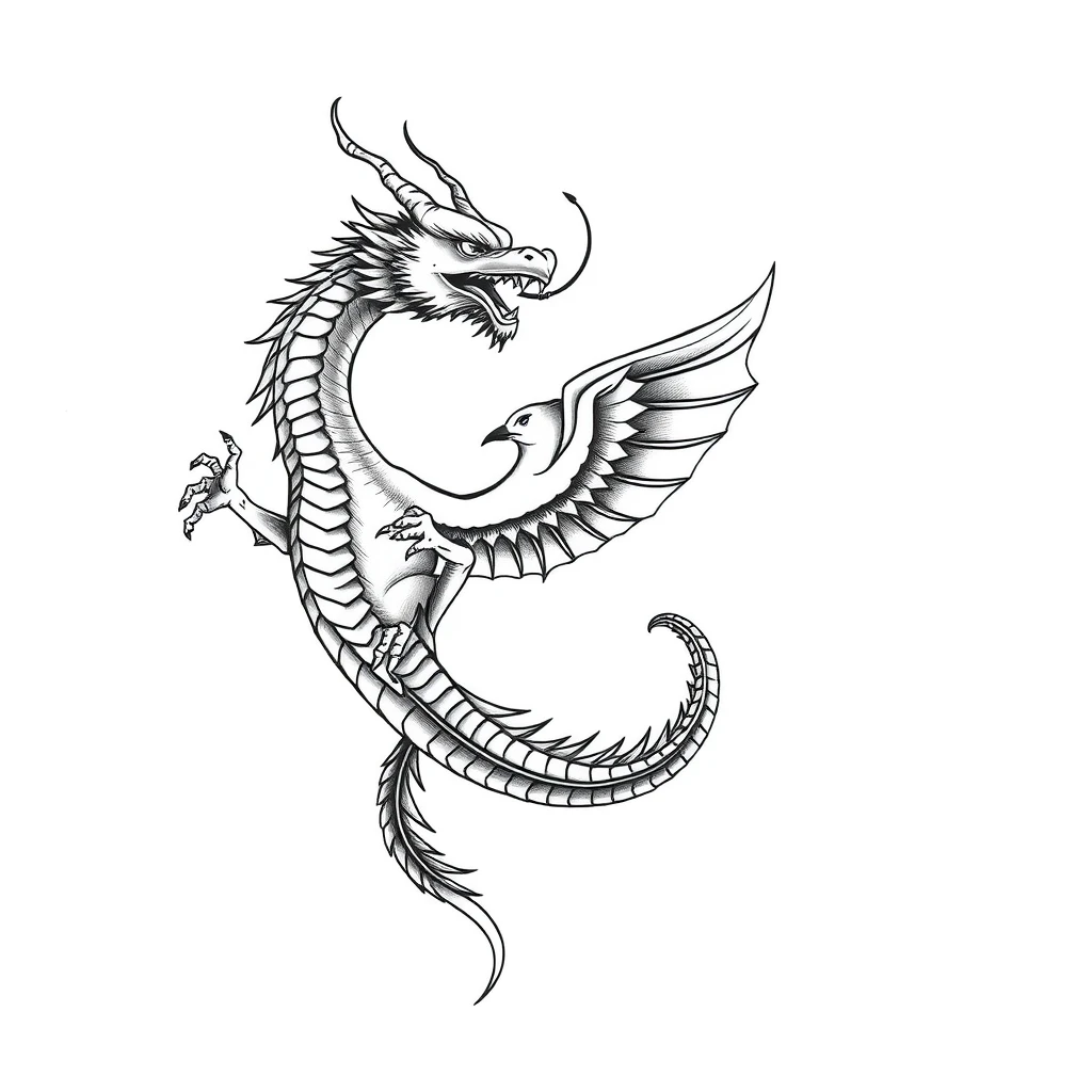 Dragon and phoenix tattoo