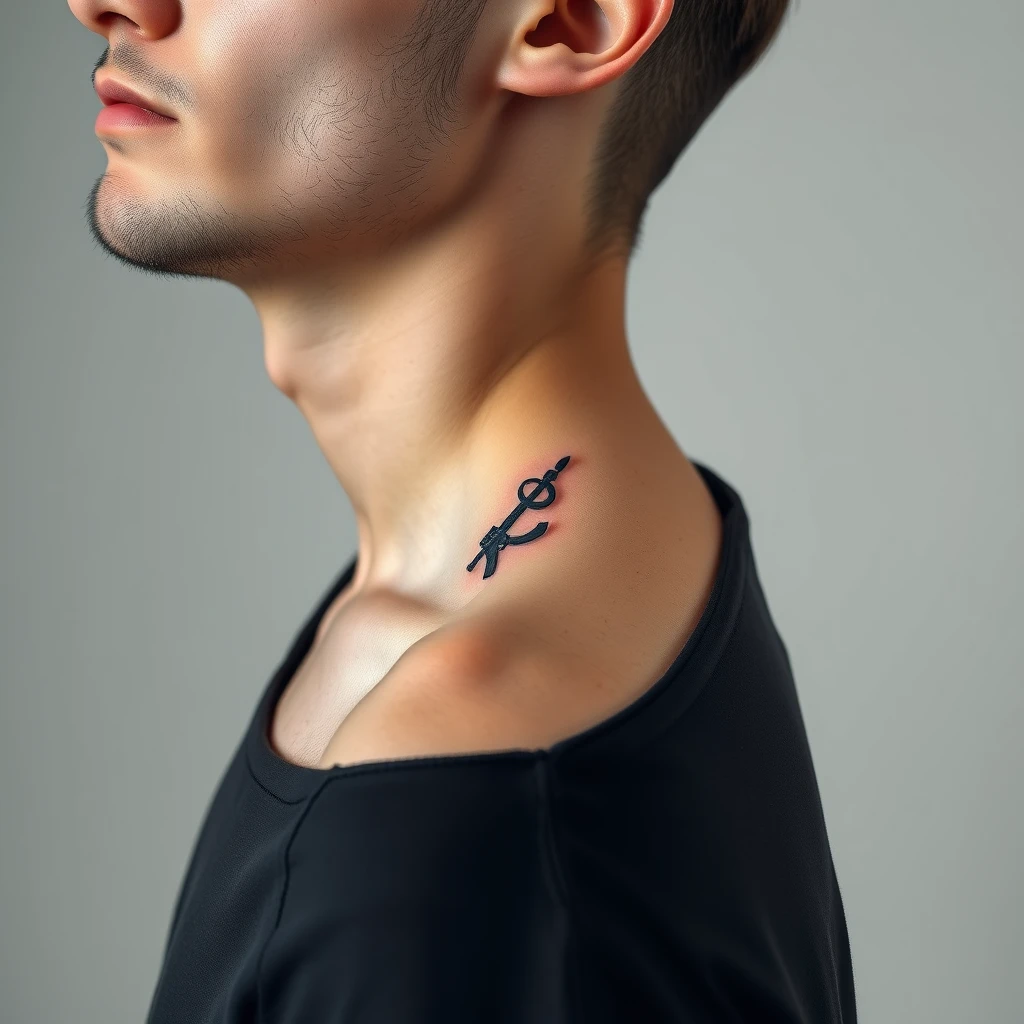 Colorful minimalist soviet army tattoo on collarbone