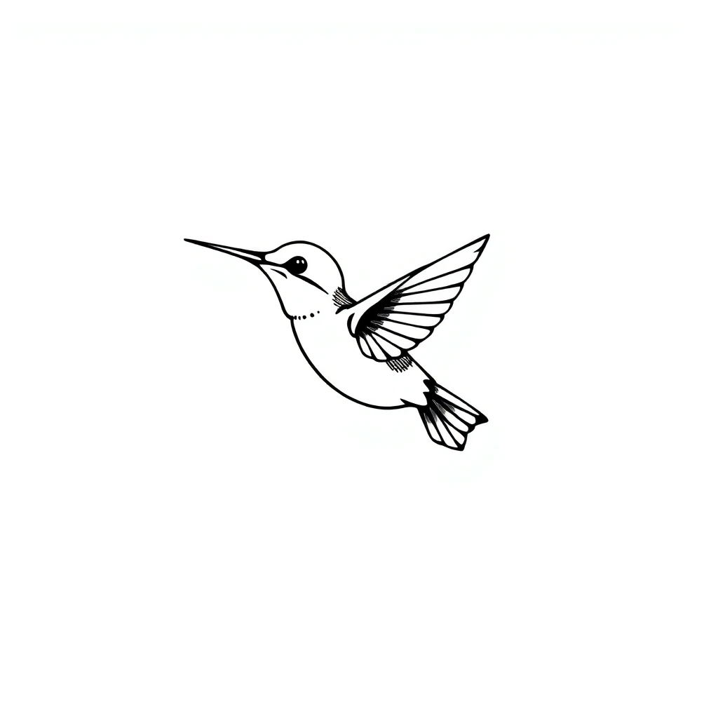 Tattoo of a small Hummingbird in Minimalist style, black and white design