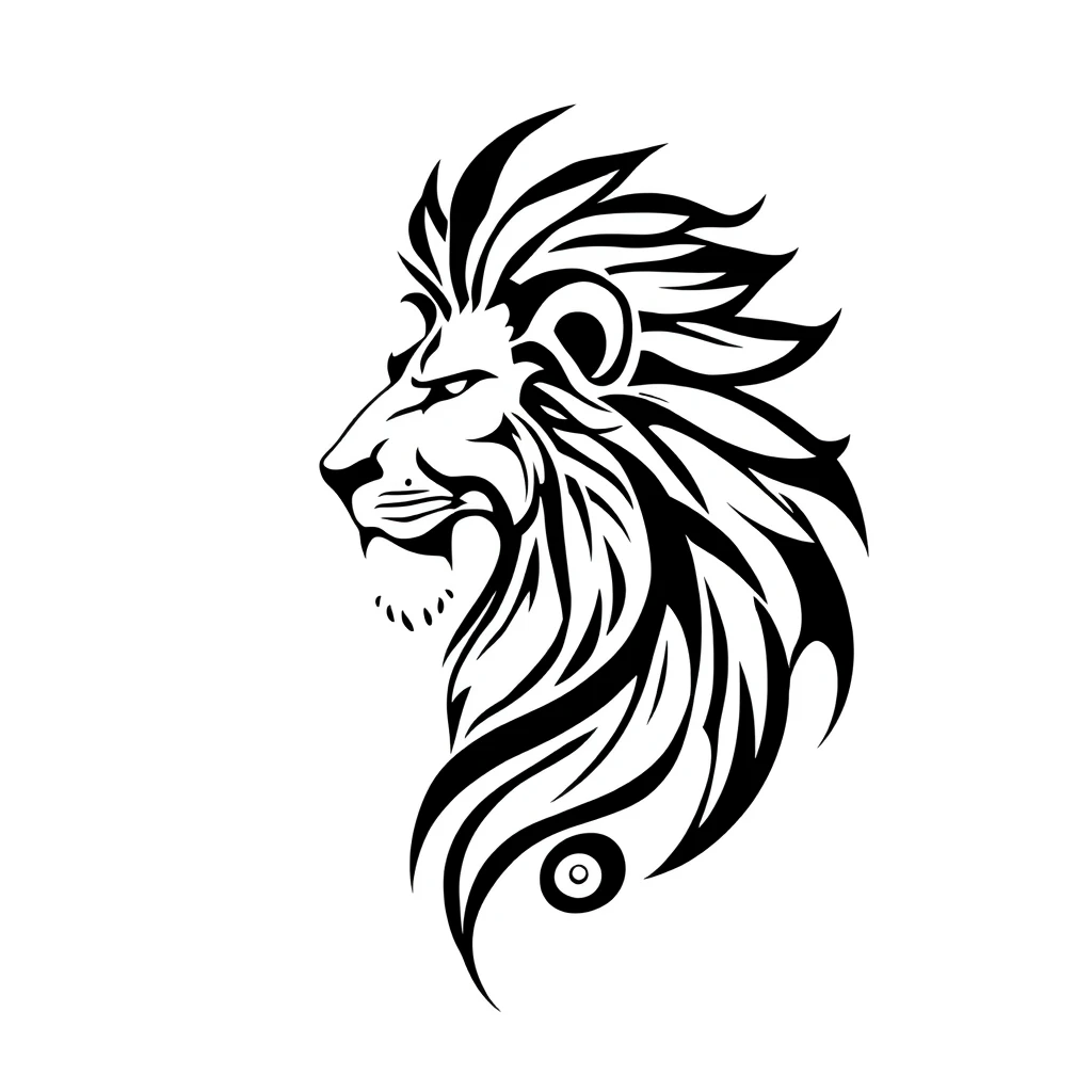 Tattoo of Lion in Tribal style, black and white