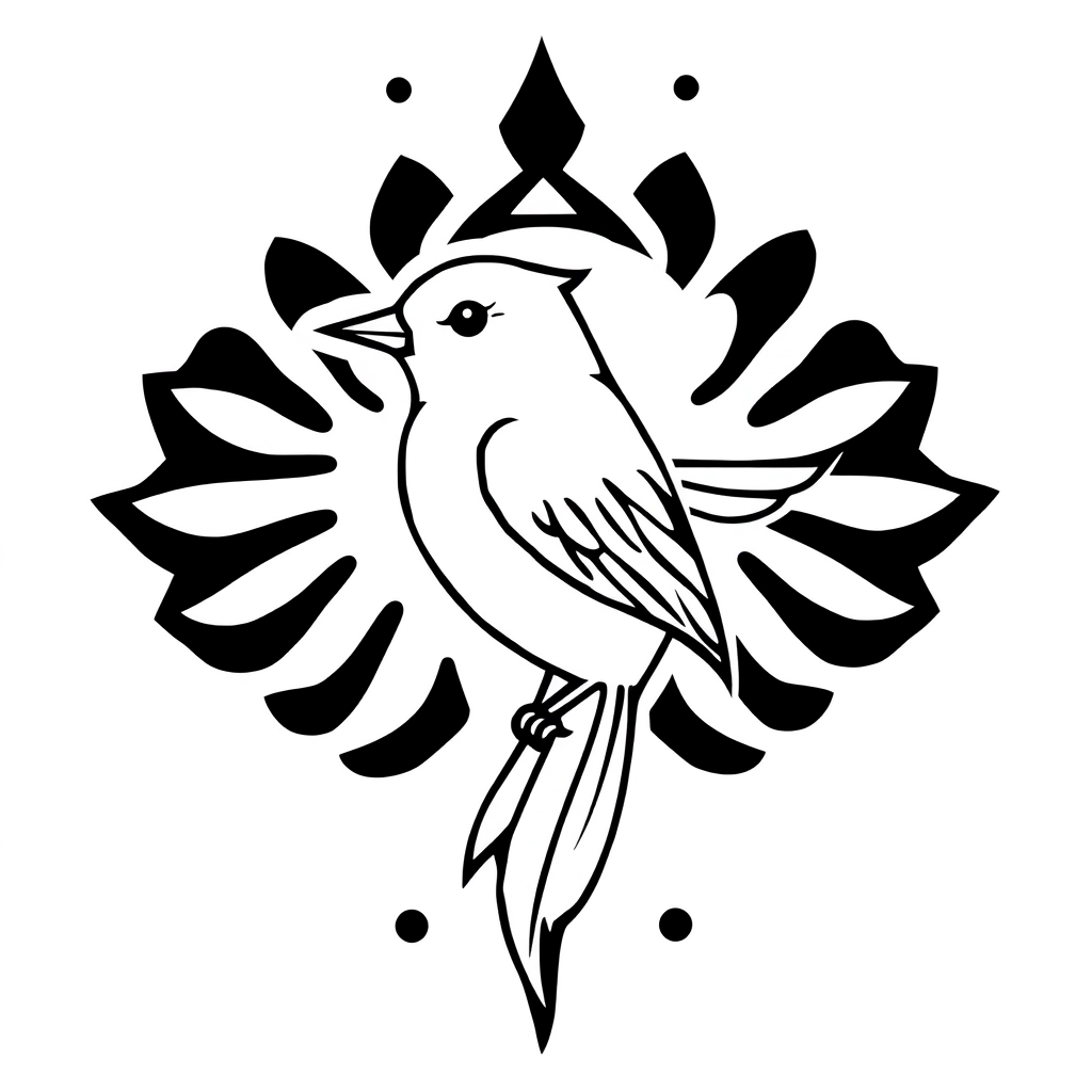 Tattoo of a bird in minimalist black and white style