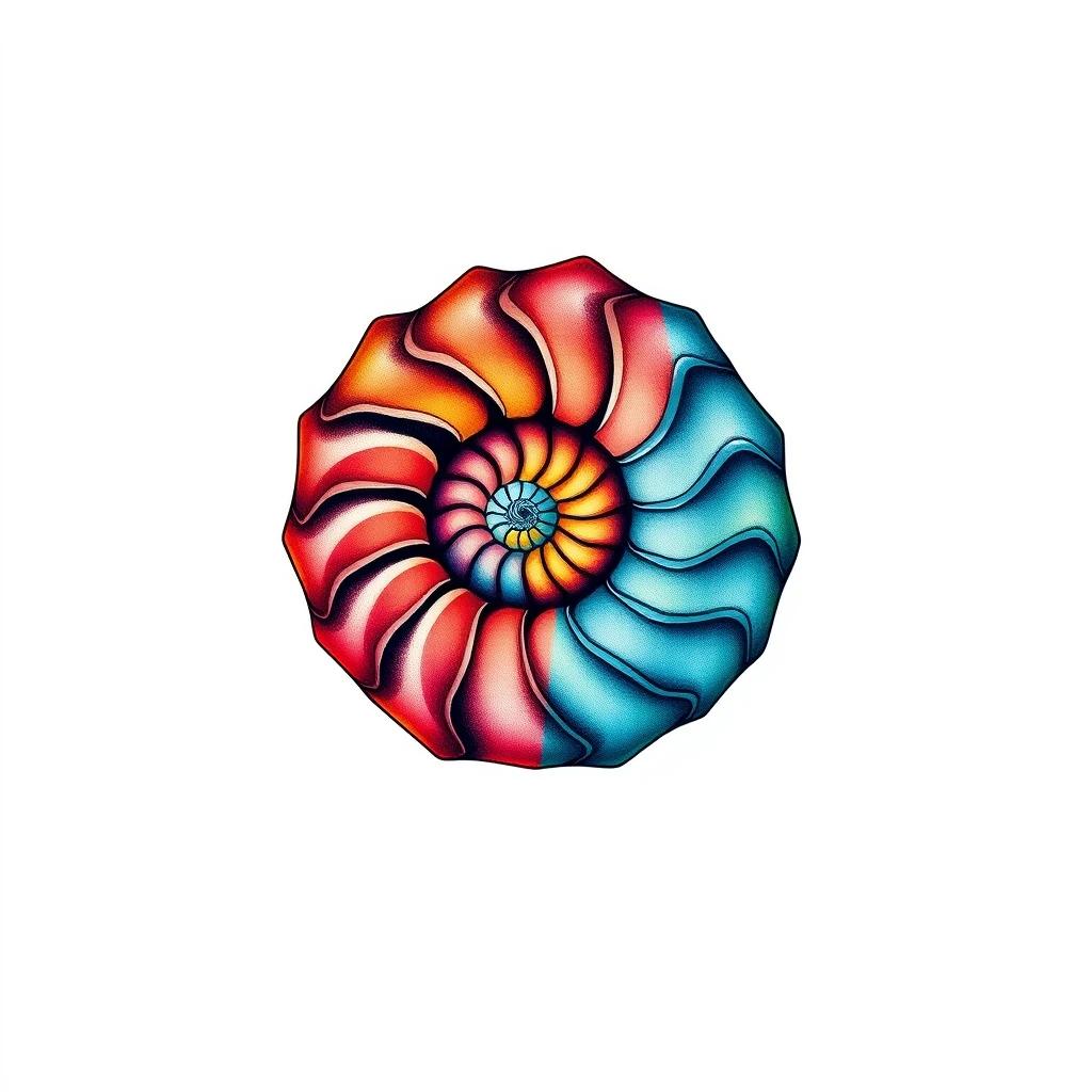 Vibrant Nautilus tattoo with swirling colors