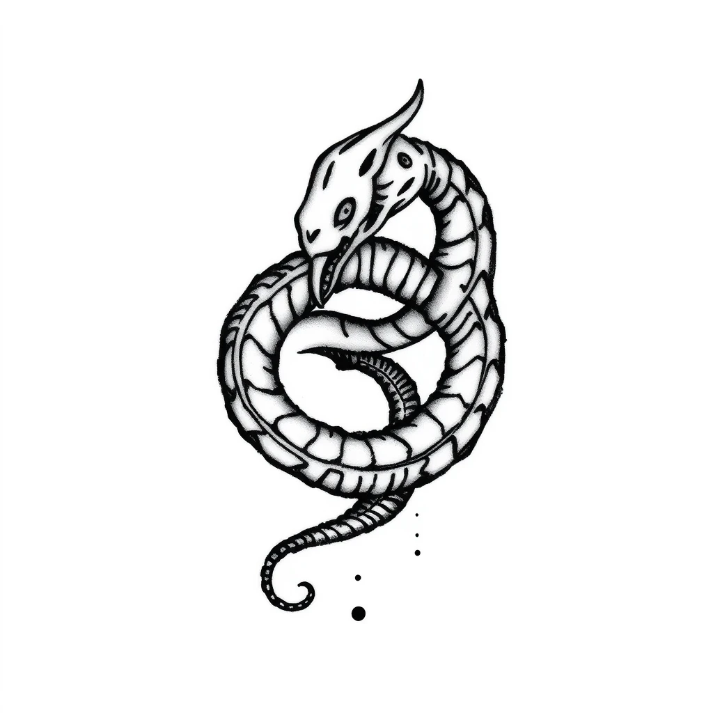 Tattoo of small Ouroboros in Minimalist style, Black and white