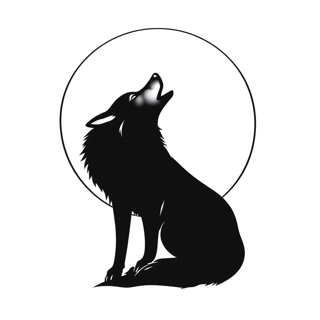 Silhouette style tattoo of a howling wolf