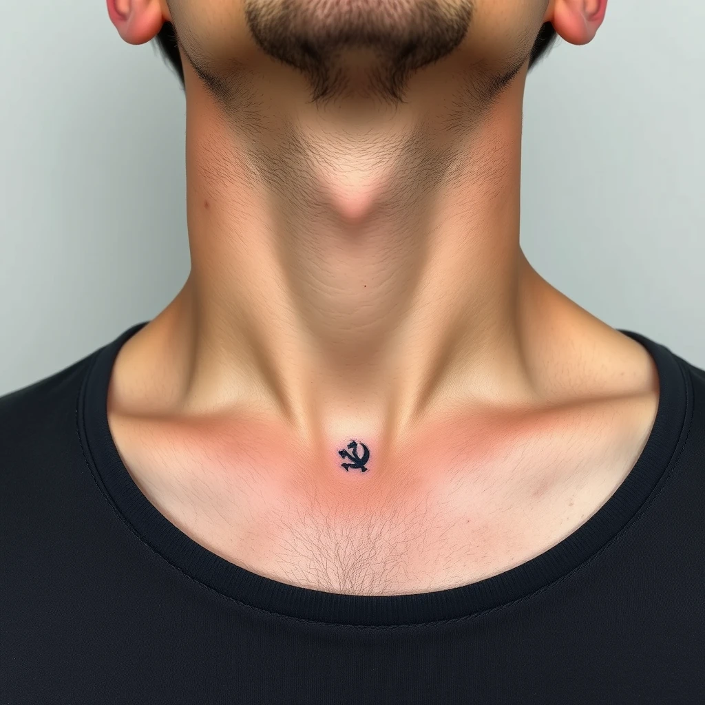 Colorful Minimalist soviet army tattoo on collarbone