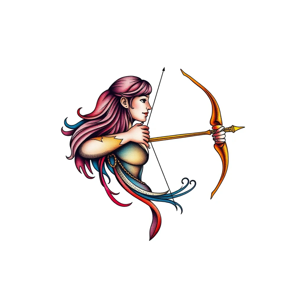 Colorful Sagittarius tattoo of an archer