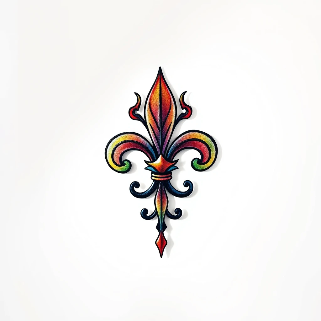 Colorful Fleur-de-lis tattoo design on display.