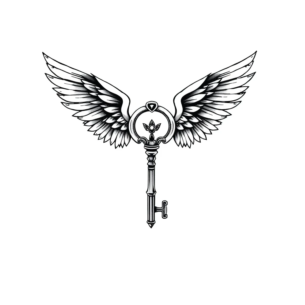 Winged key tattoo