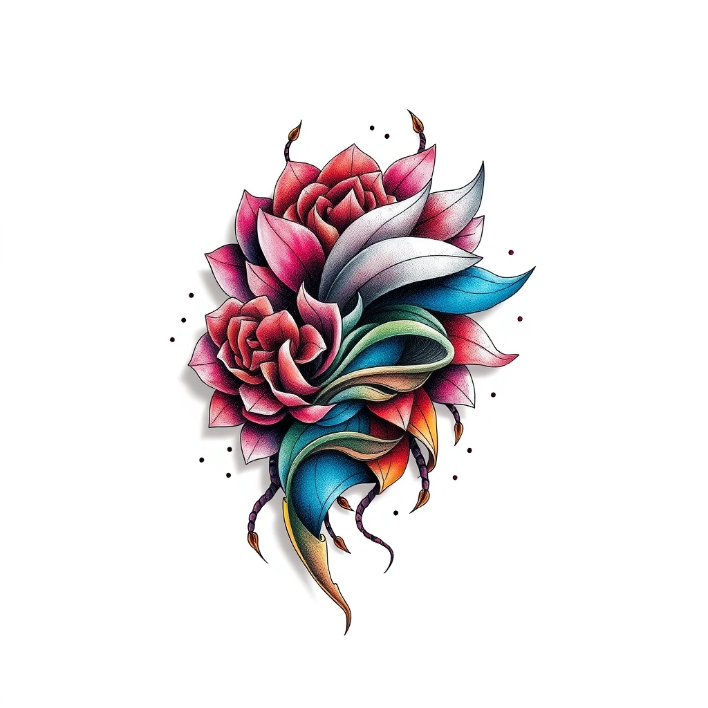 Colorful Japanese style pencil tattoo design